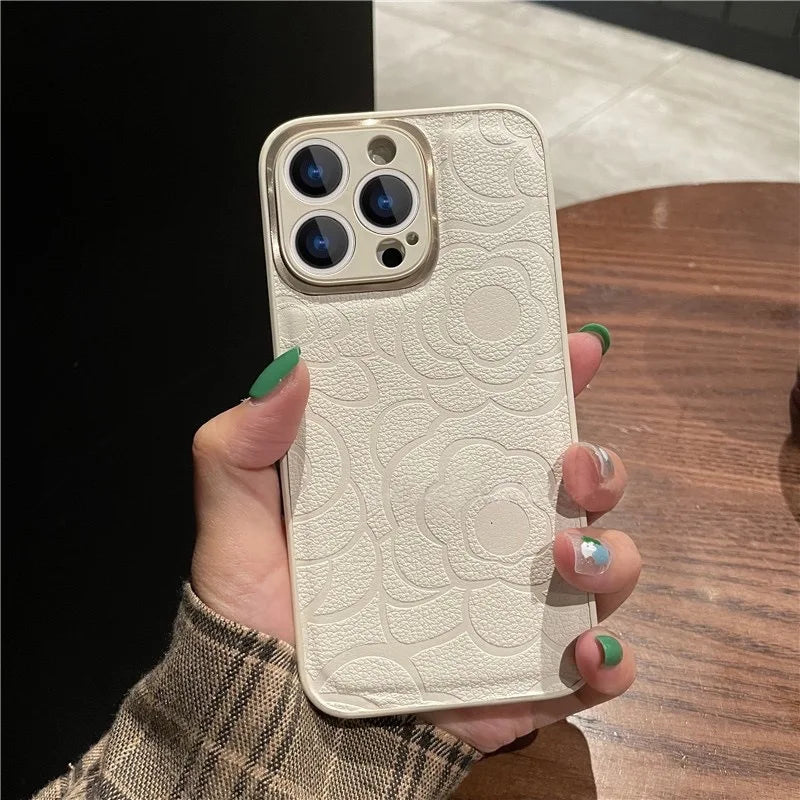 Camellia Flower Leather Case - iPhone 13-16 Pro Max