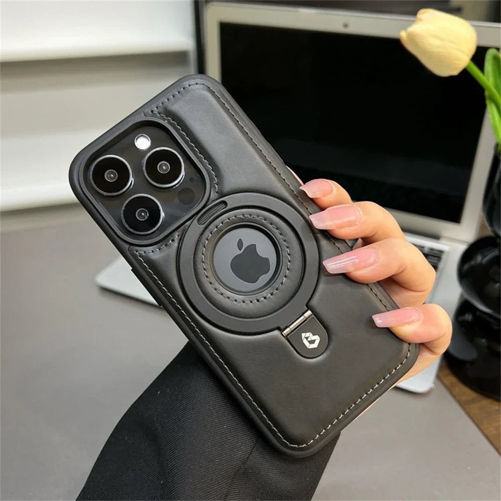 Magnetic Stand PU Leather Case - iPhone 13-15 Pro Max