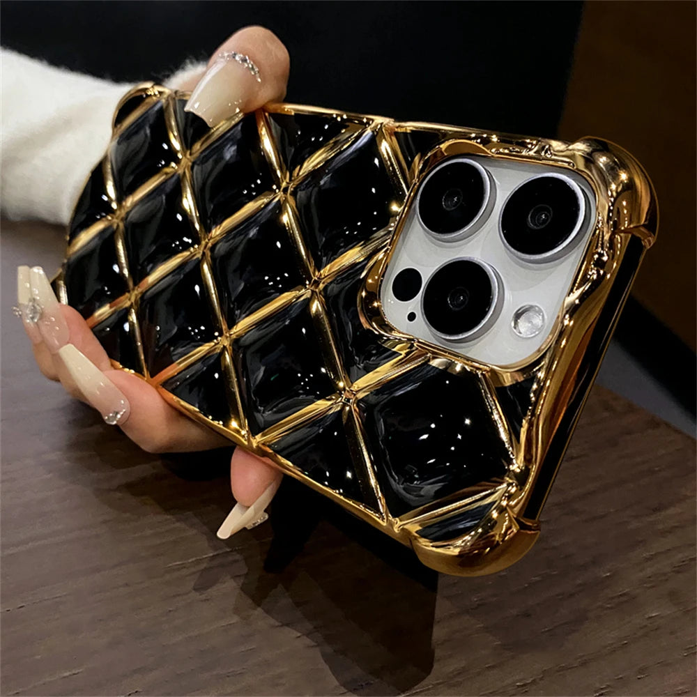 Gold Grid Shockproof Case - iPhone 12-14 Pro Max