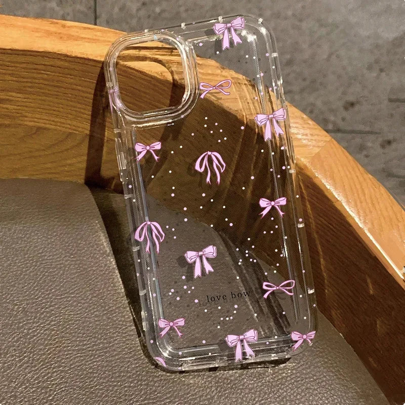 Bow Print Clear Case - iPhone 6-15 SE XR XS Plus