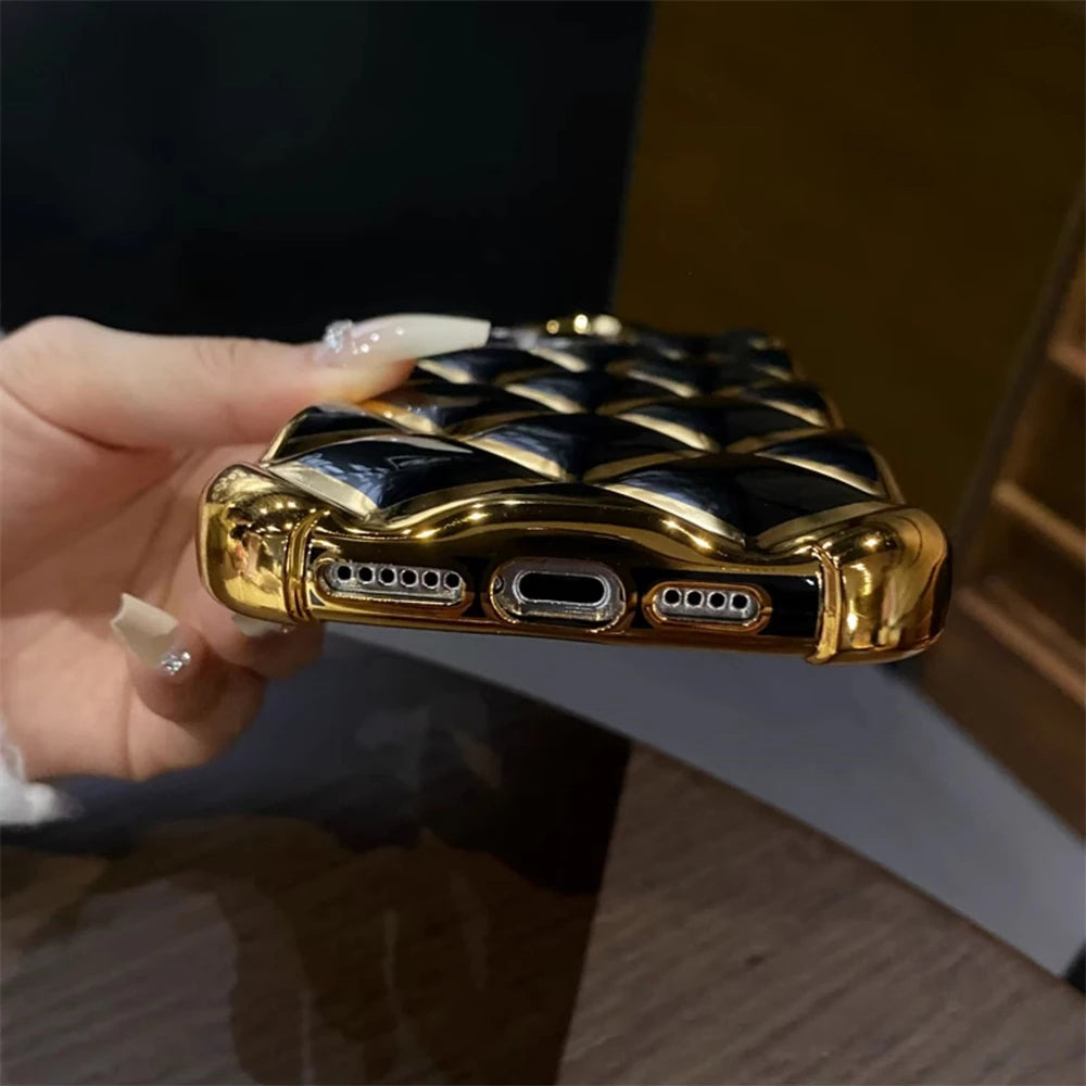 Gold Grid Shockproof Case - iPhone 12-14 Pro Max