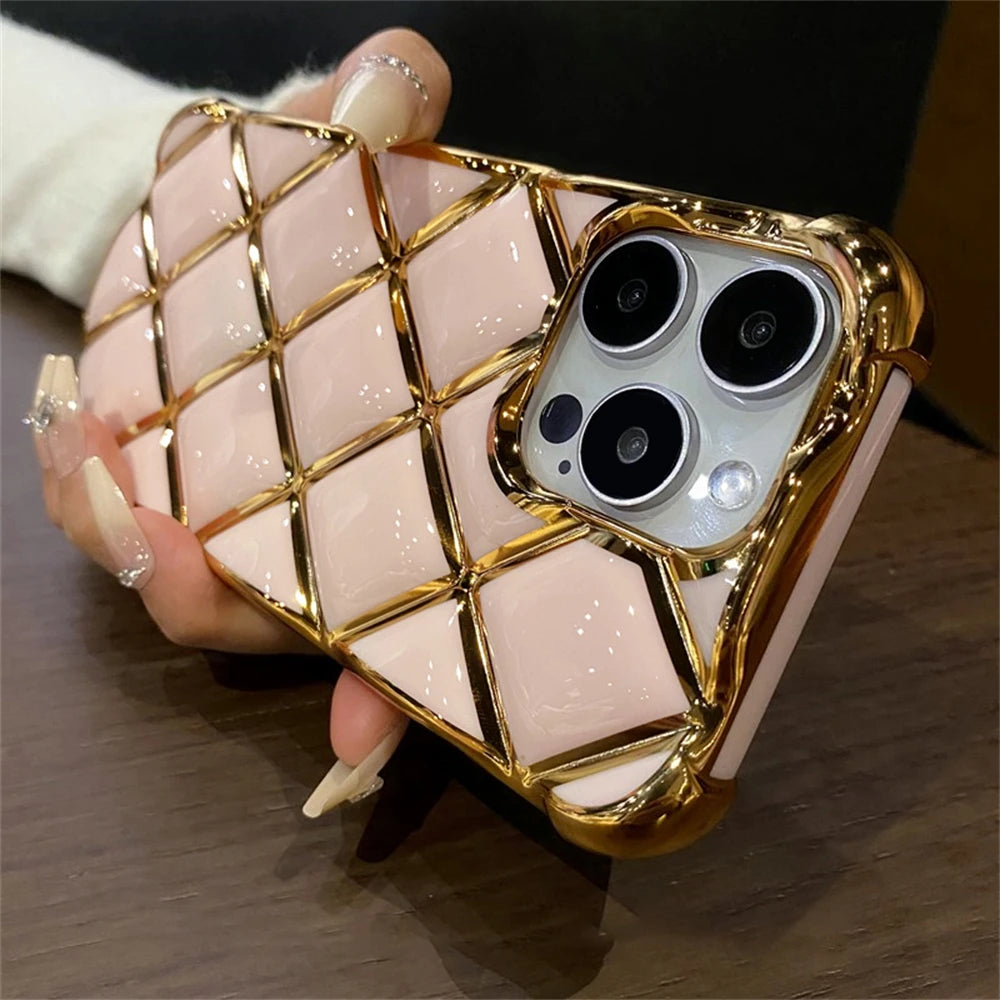 Gold Grid Shockproof Case - iPhone 12-14 Pro Max