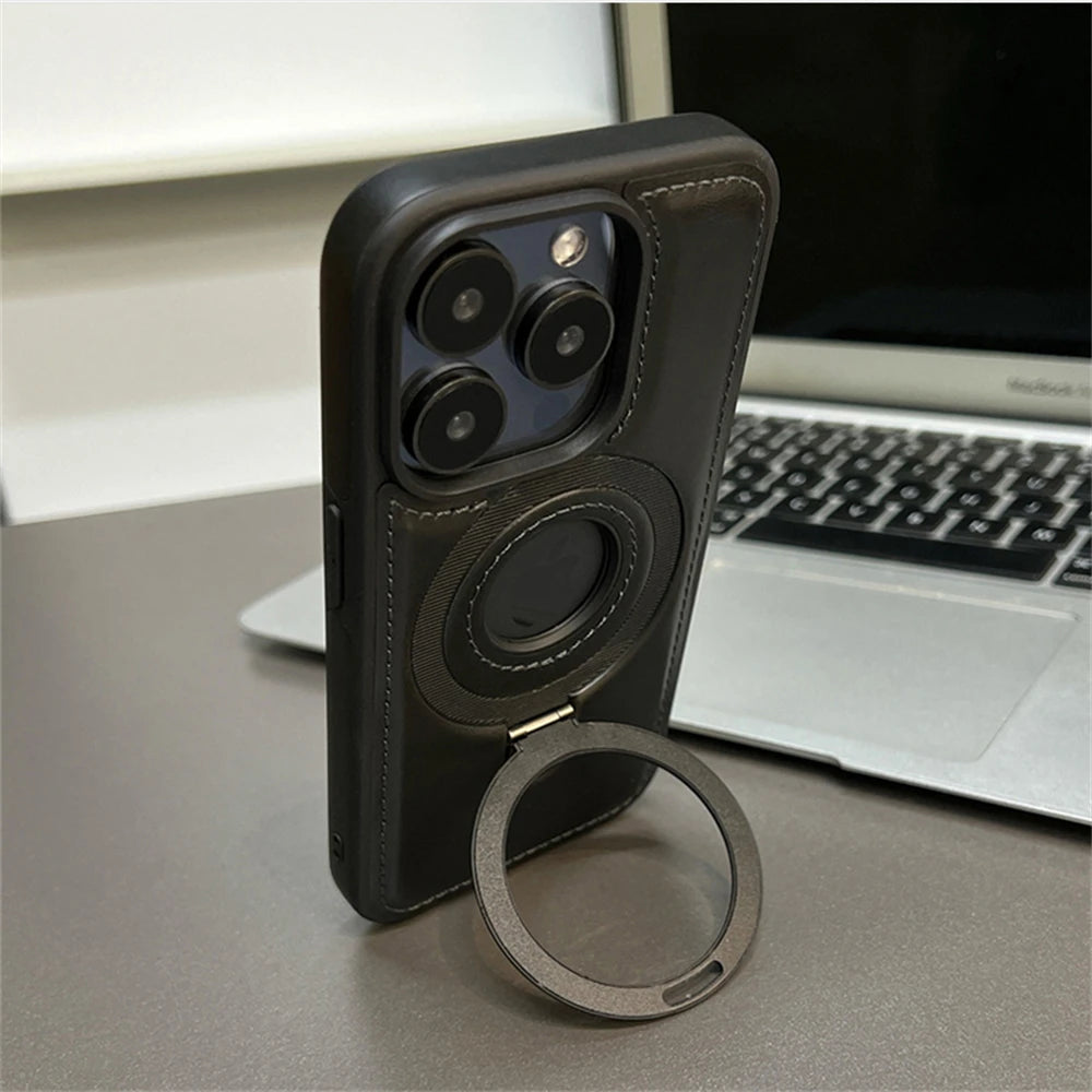 Magnetic Stand PU Leather Case - iPhone 13-15 Pro Max