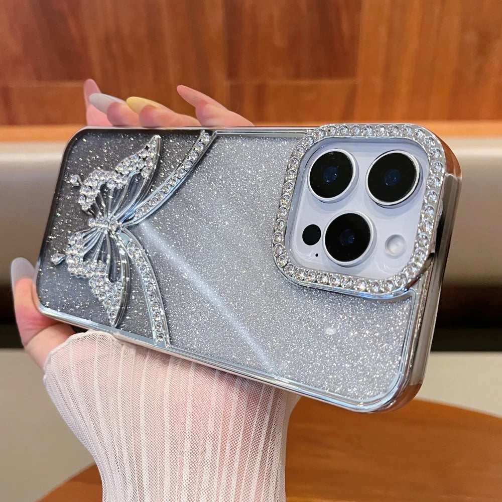Rhinestone Butterfly Flash Case - iPhone 11-16 Pro Max