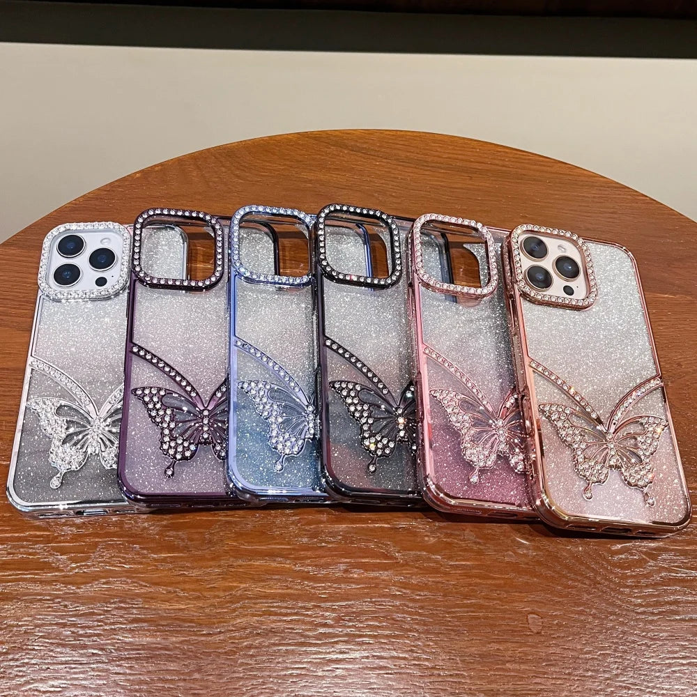 Rhinestone Butterfly Flash Case - iPhone 11-16 Pro Max