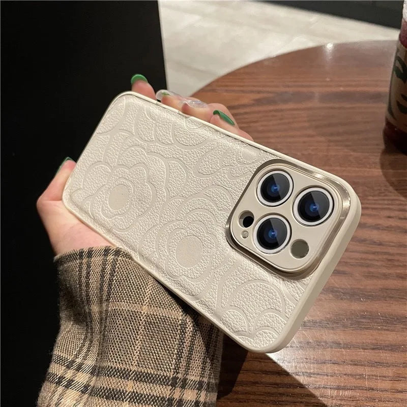 Camellia Flower Leather Case - iPhone 13-16 Pro Max