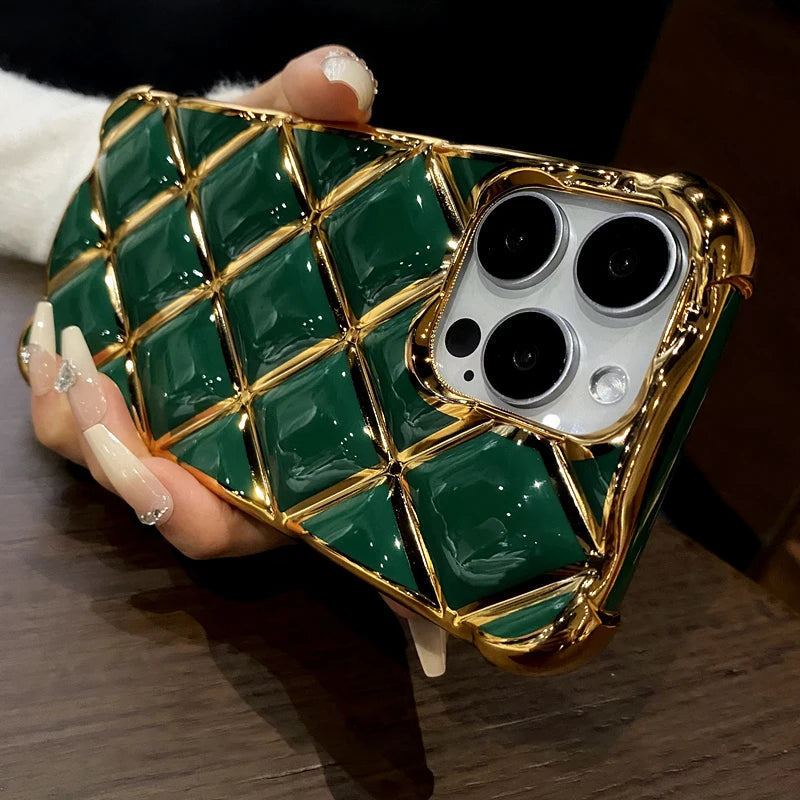 Gold Grid Shockproof Case - iPhone 12-14 Pro Max