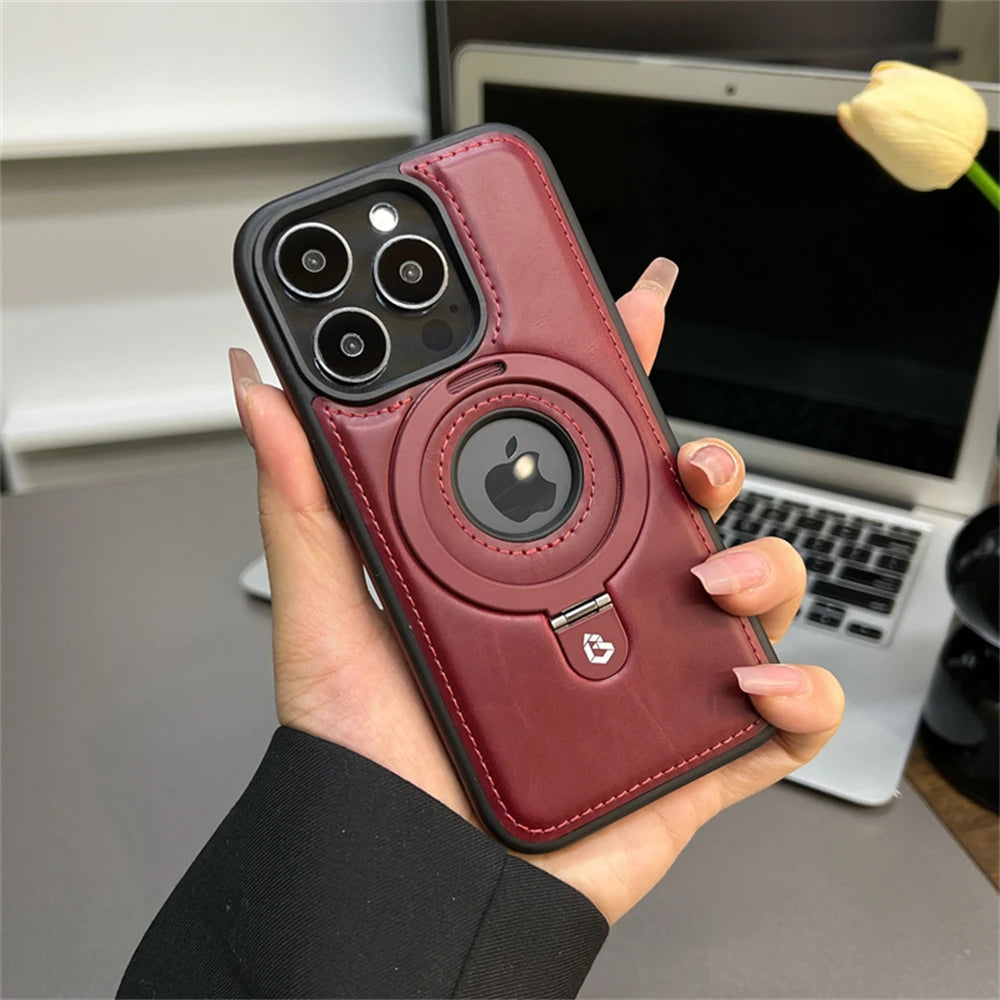 Magnetic Stand PU Leather Case - iPhone 13-15 Pro Max