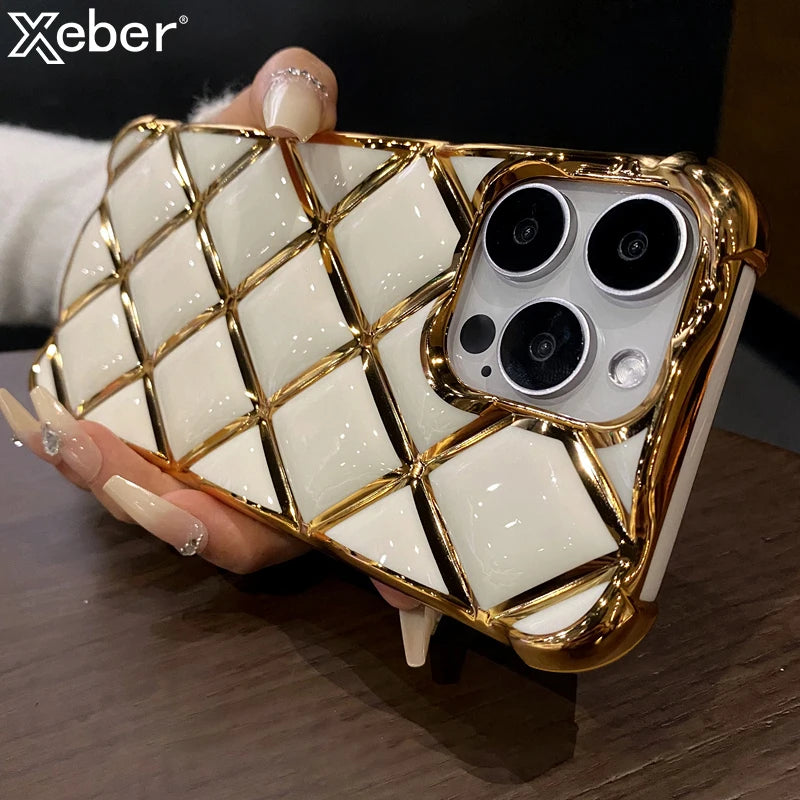 Gold Grid Shockproof Case - iPhone 12-14 Pro Max