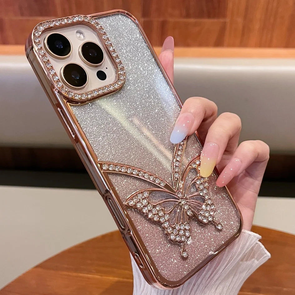 Rhinestone Butterfly Flash Case - iPhone 11-16 Pro Max