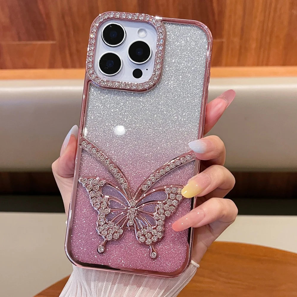 Rhinestone Butterfly Flash Case - iPhone 11-16 Pro Max