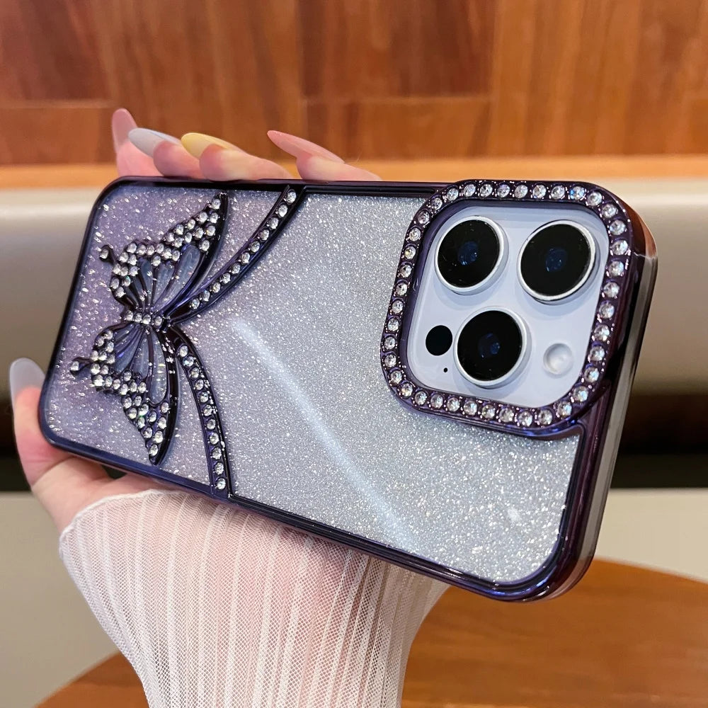 Rhinestone Butterfly Flash Case - iPhone 11-16 Pro Max