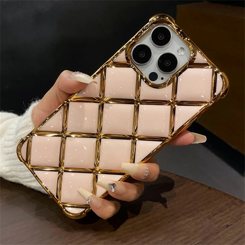 Gold Grid Shockproof Case - iPhone 12-14 Pro Max
