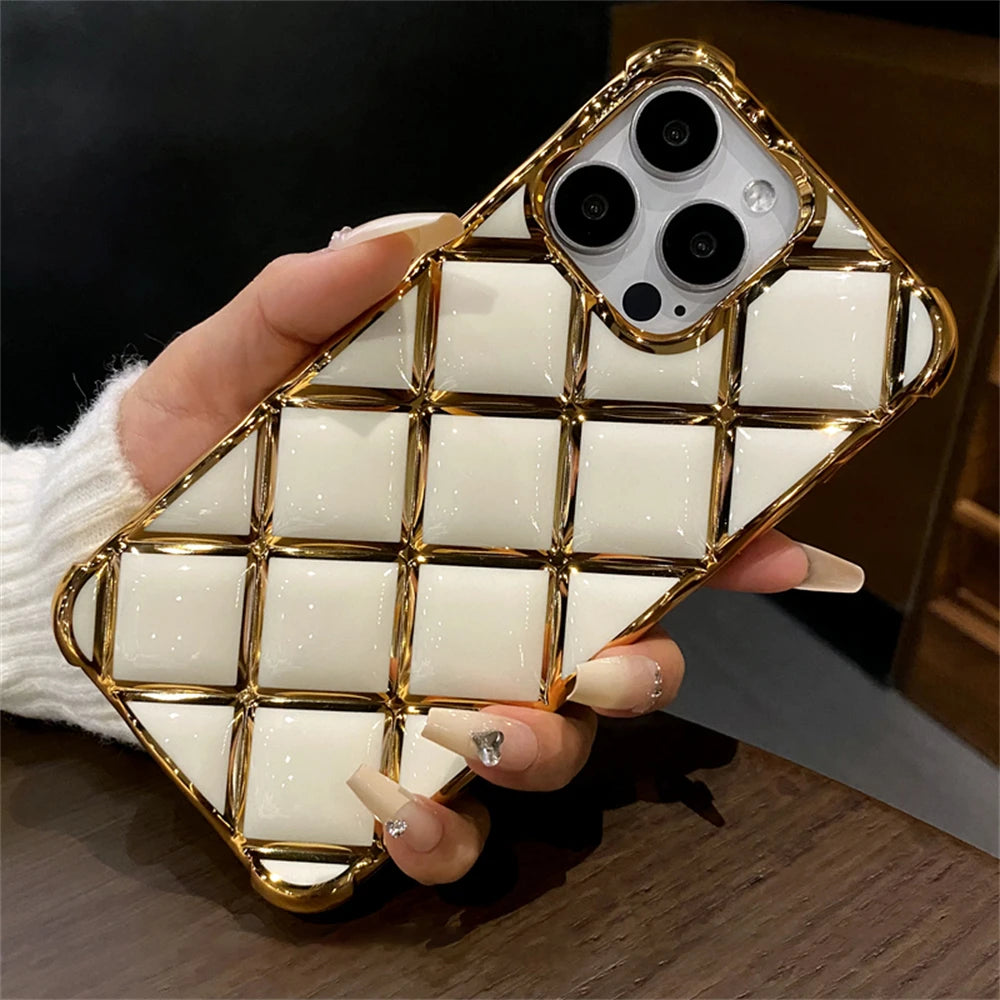 Gold Grid Shockproof Case - iPhone 12-14 Pro Max