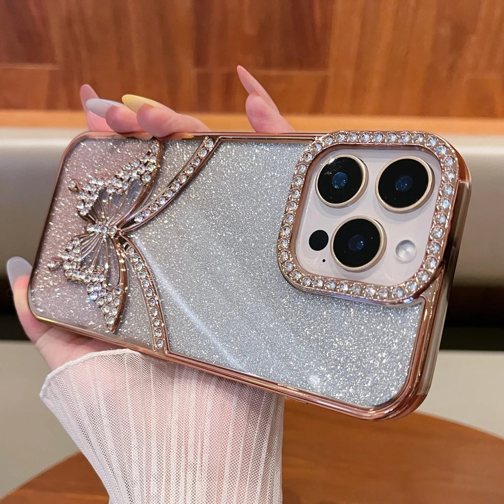 Rhinestone Butterfly Flash Case - iPhone 11-16 Pro Max