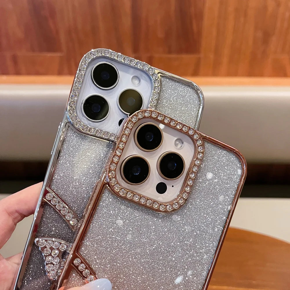 Rhinestone Butterfly Flash Case - iPhone 11-16 Pro Max