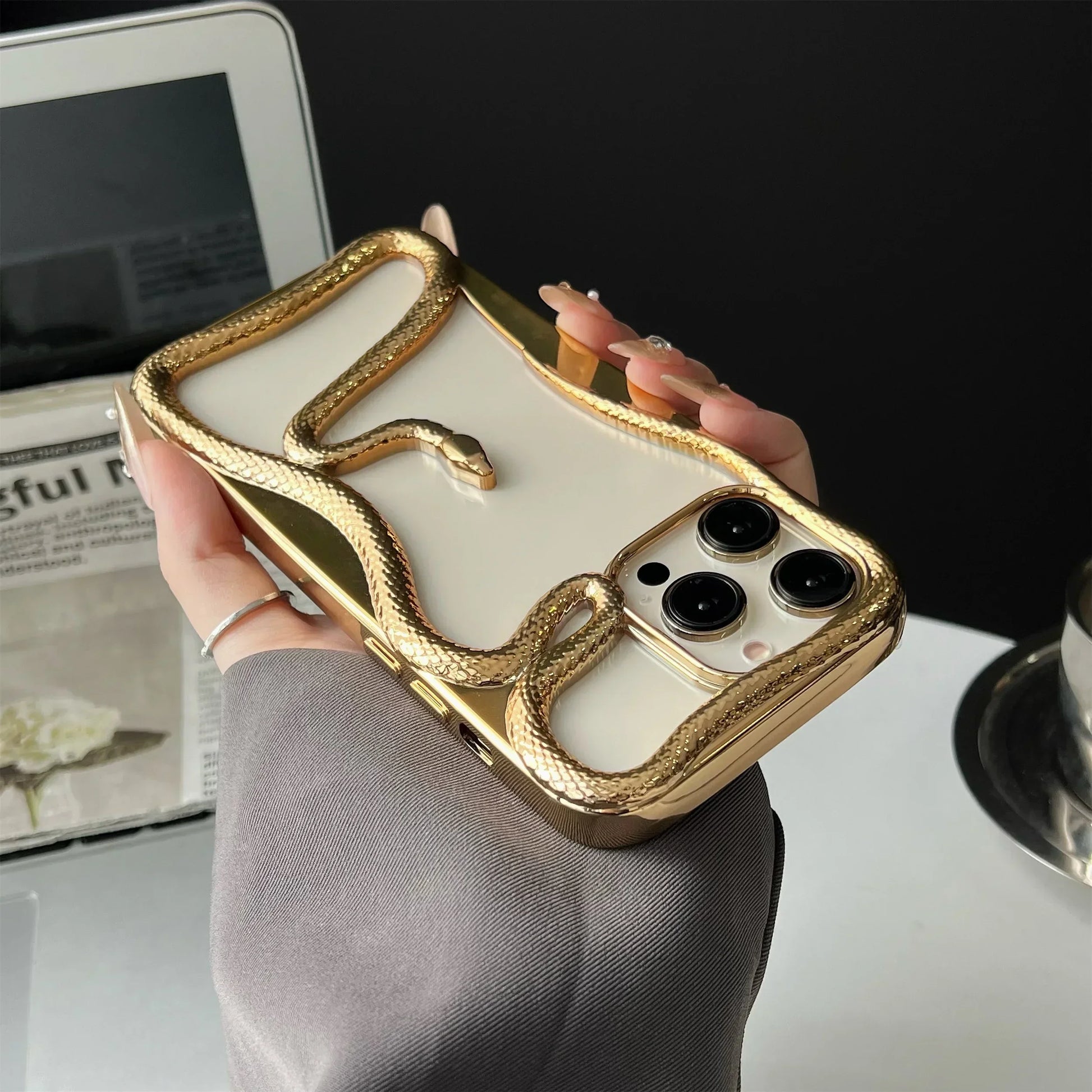 Plating Soft Snake Frame Case - iPhone 11-15 Pro Max