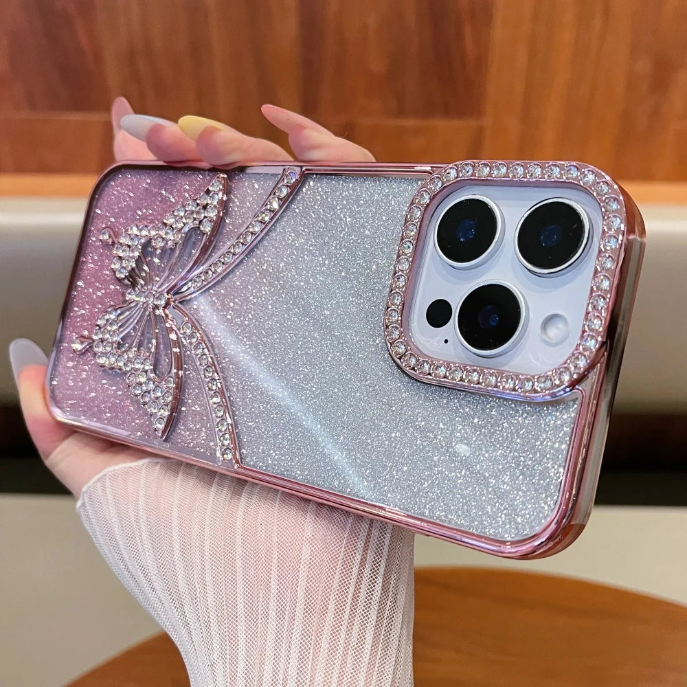 Rhinestone Butterfly Flash Case - iPhone 11-16 Pro Max