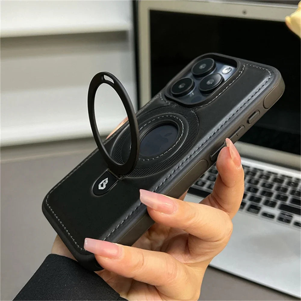 Magnetic Stand PU Leather Case - iPhone 13-15 Pro Max
