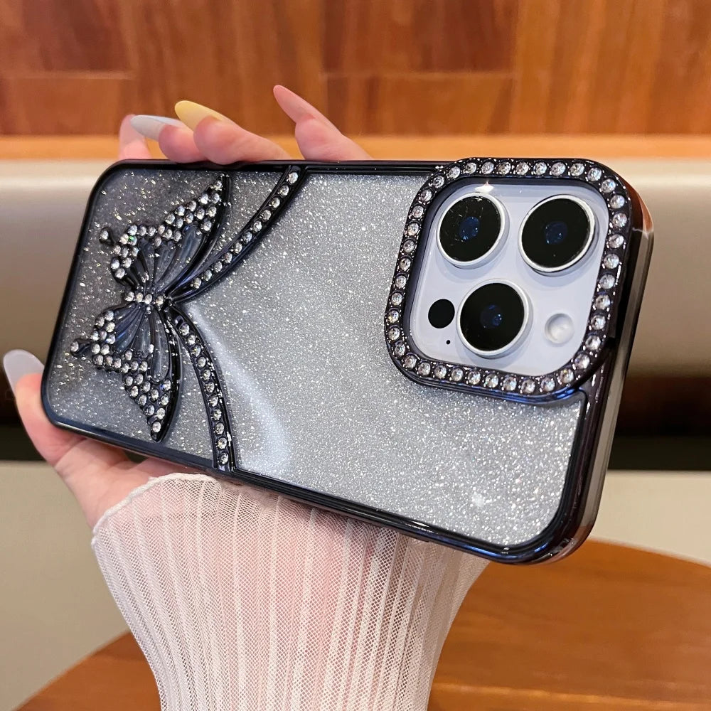 Rhinestone Butterfly Flash Case - iPhone 11-16 Pro Max