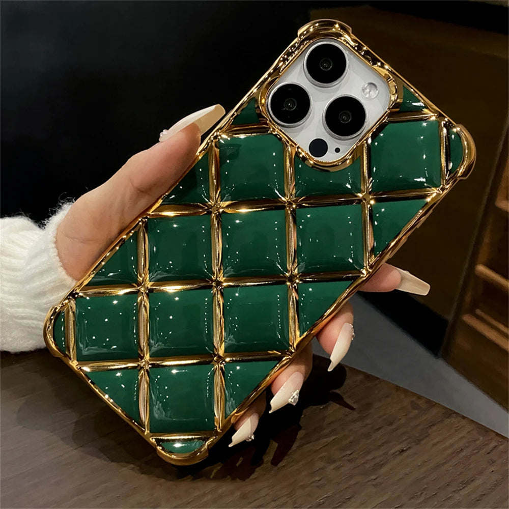 Gold Grid Shockproof Case - iPhone 12-14 Pro Max