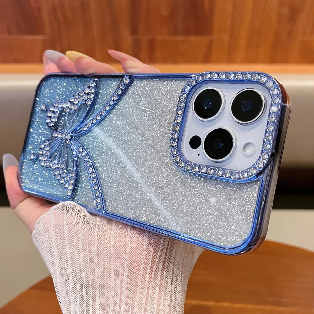 Rhinestone Butterfly Flash Case - iPhone 11-16 Pro Max