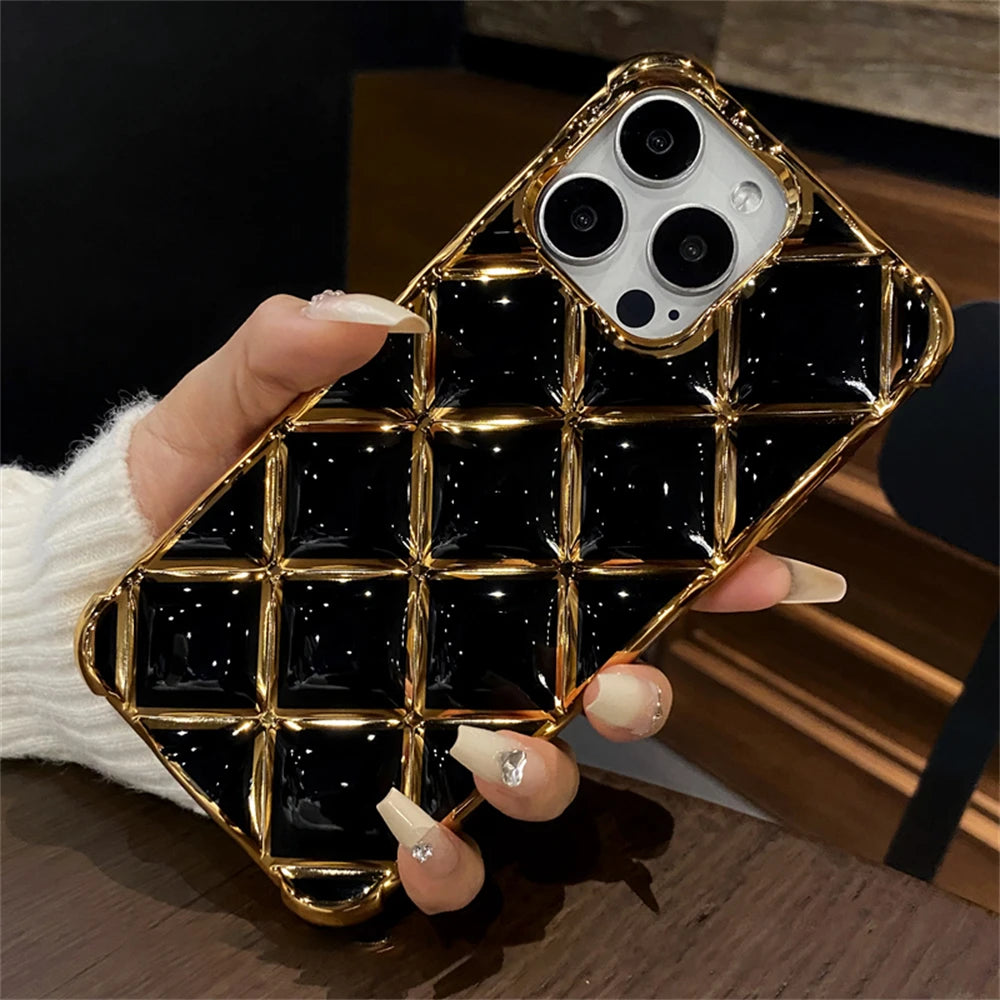 Gold Grid Shockproof Case - iPhone 12-14 Pro Max