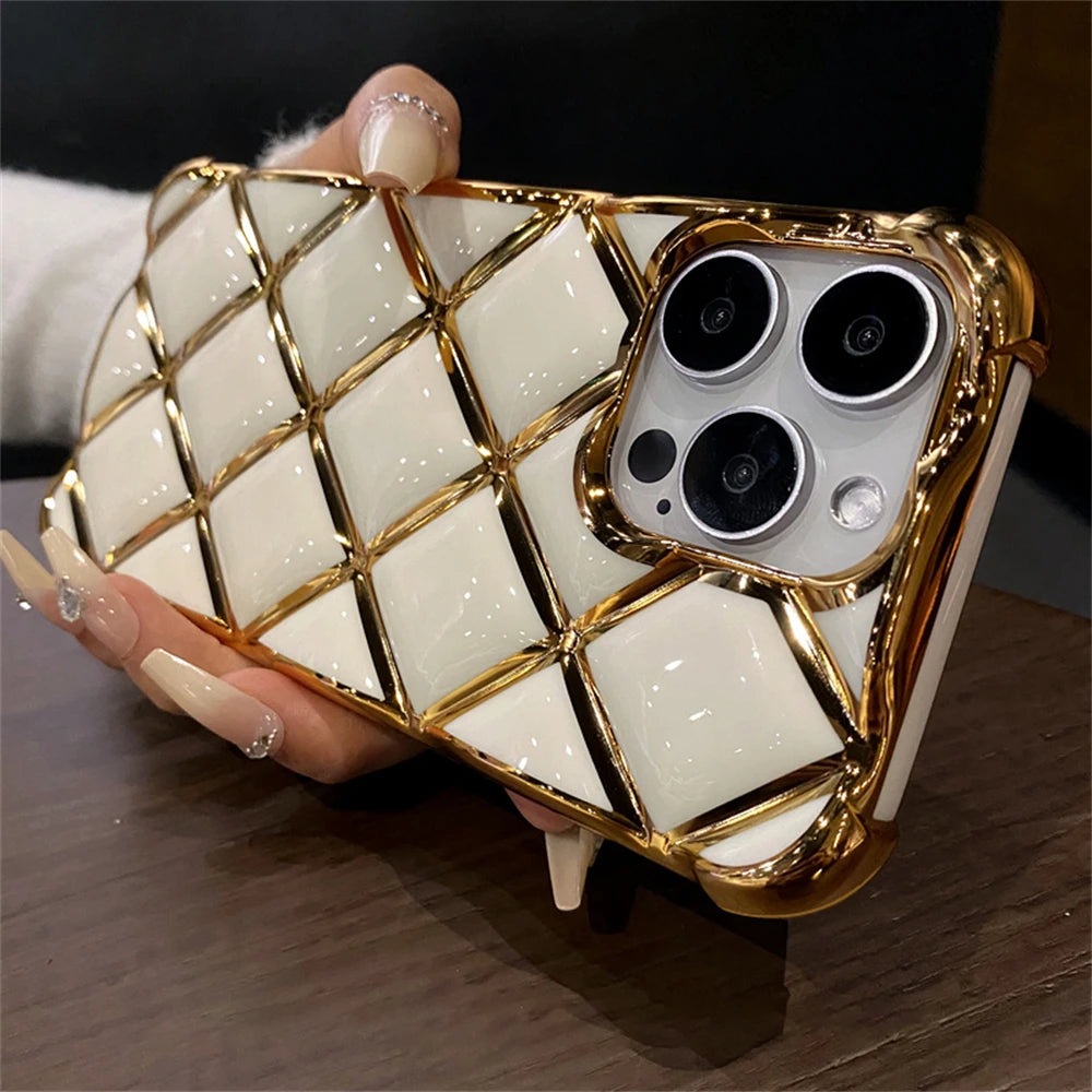 Gold Grid Shockproof Case - iPhone 12-14 Pro Max