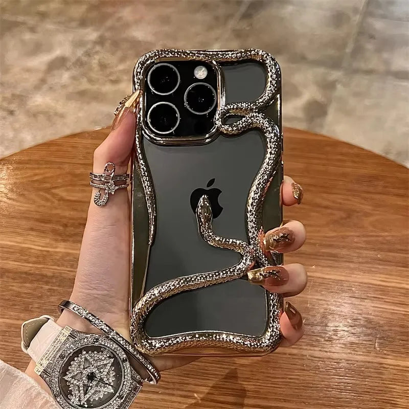 Plating Soft Snake Frame Case - iPhone 11-15 Pro Max