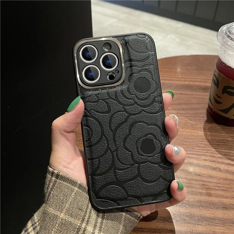 Camellia Flower Leather Case - iPhone 13-16 Pro Max