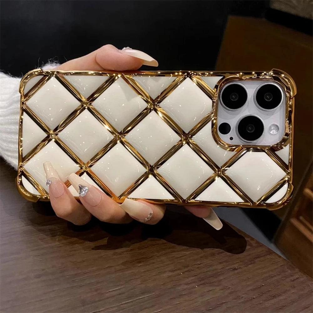 Gold Grid Shockproof Case - iPhone 12-14 Pro Max