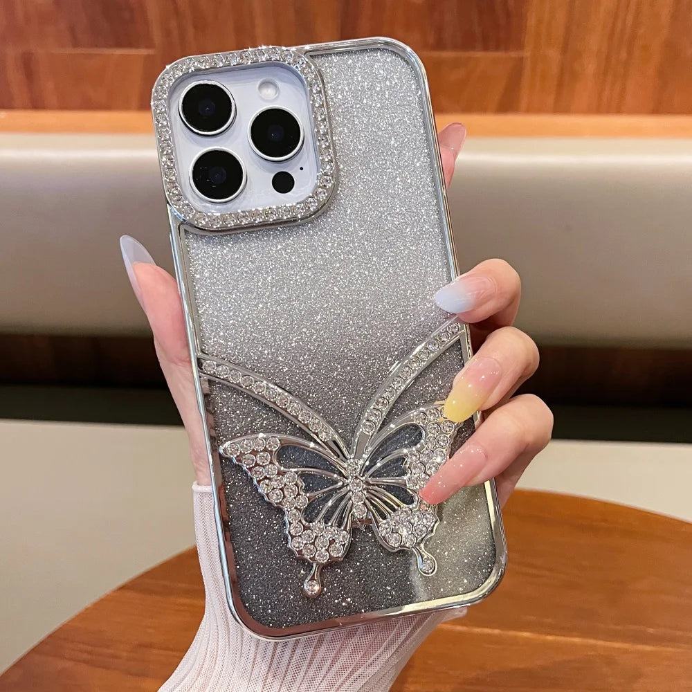 Rhinestone Butterfly Flash Case - iPhone 11-16 Pro Max