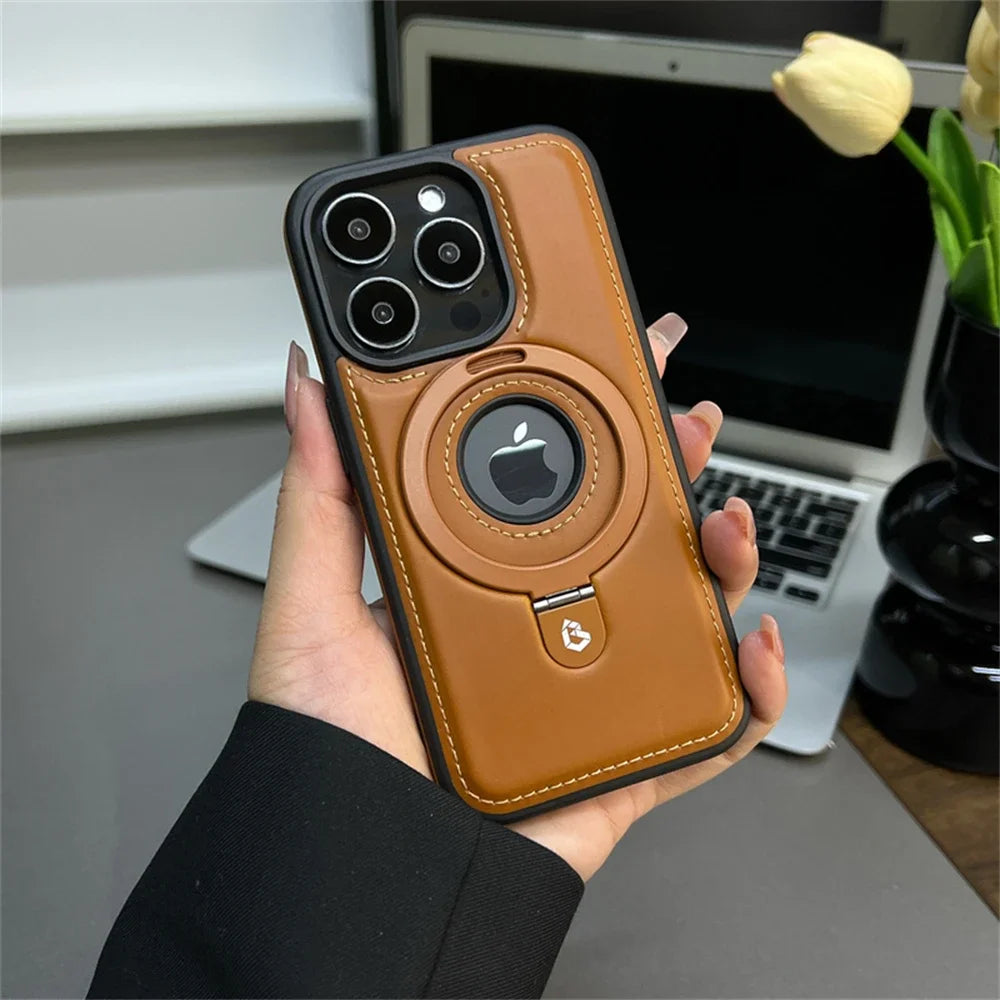 Magnetic Stand PU Leather Case - iPhone 13-15 Pro Max
