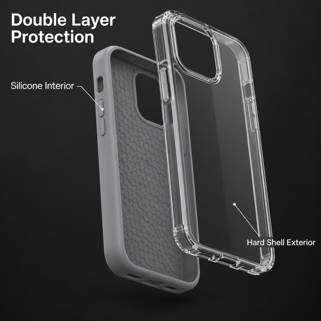 Double layer protection: silicone interior and hard shell exterior